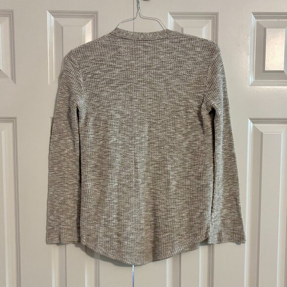 Express Waffle Knit Flare Sleeve Open Front Gray Tan Off White Cardigan Women XS - Picture 2 of 9